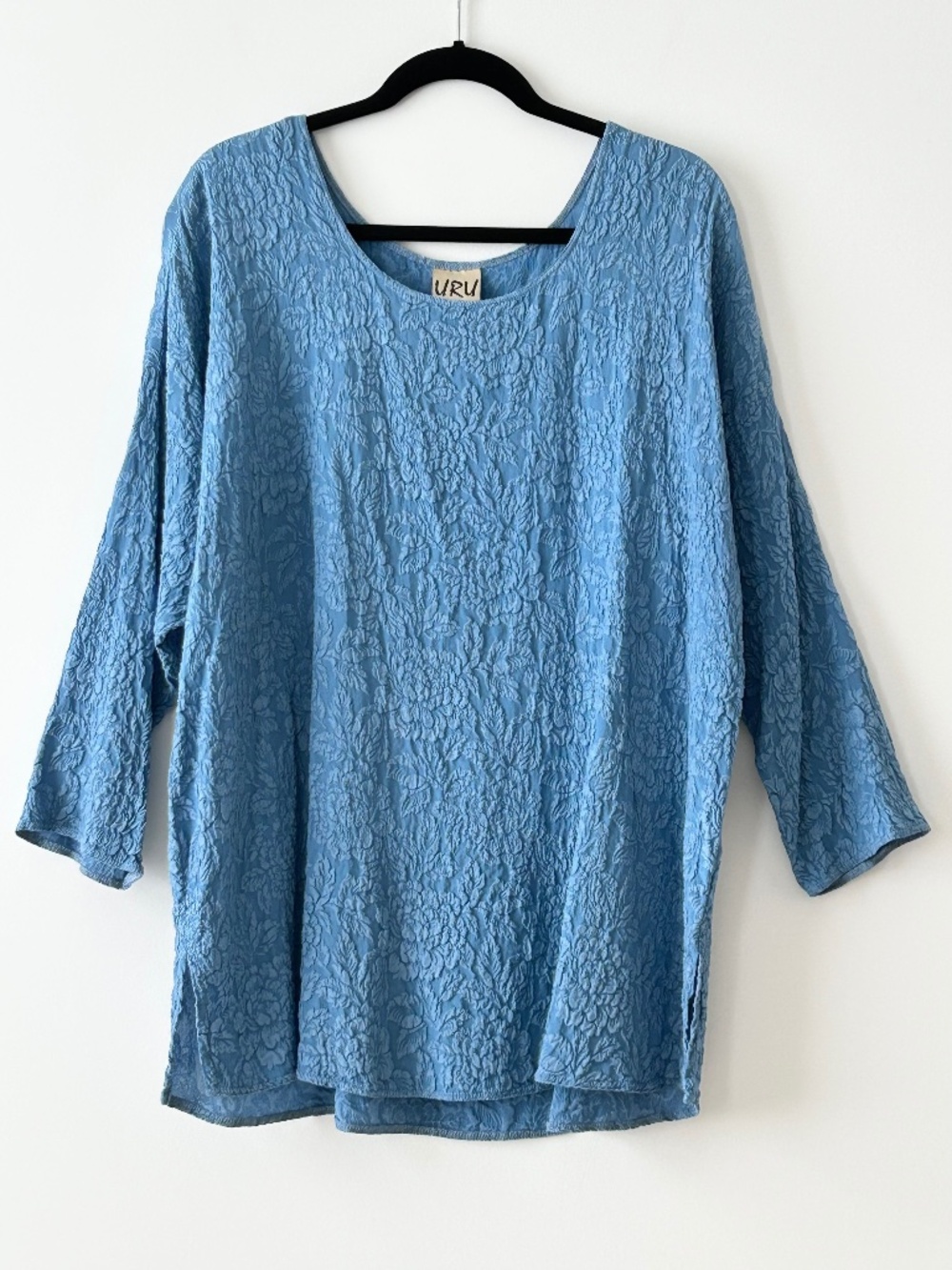 Uru 100% Silk Blue Floral Top